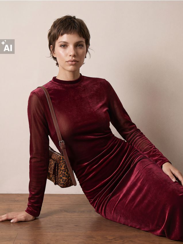 Sinsay - Rochie maxi cu pliuri - bordo