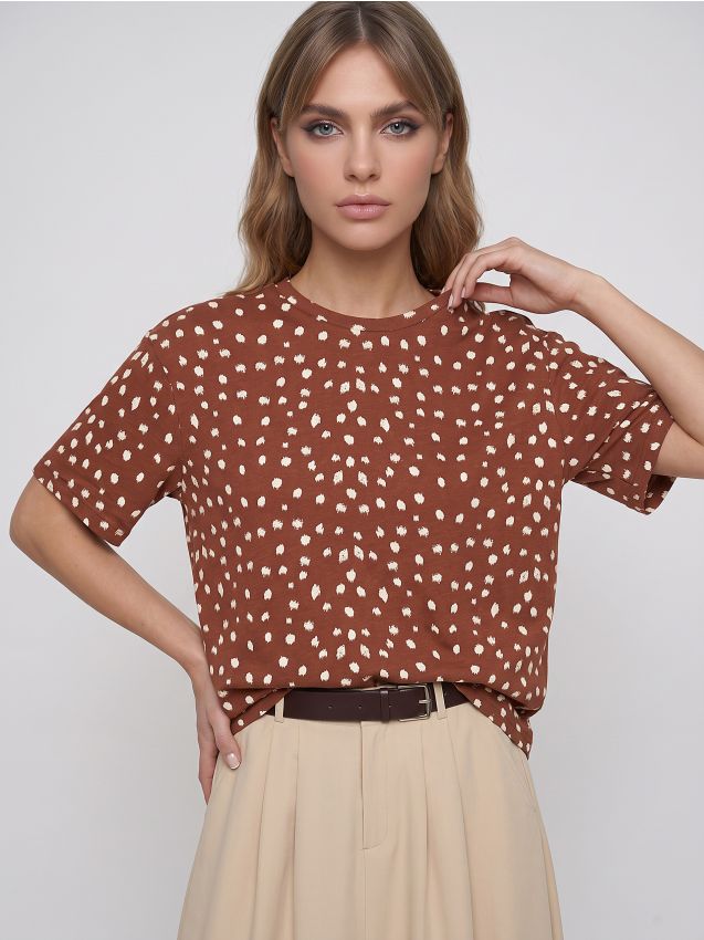 Sinsay - Tricou din bumbac cu buline - brun-auriu