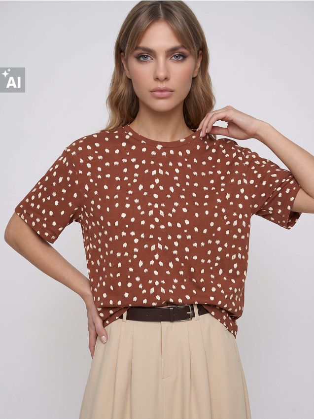 Sinsay - Tricou din bumbac cu buline - brun-auriu