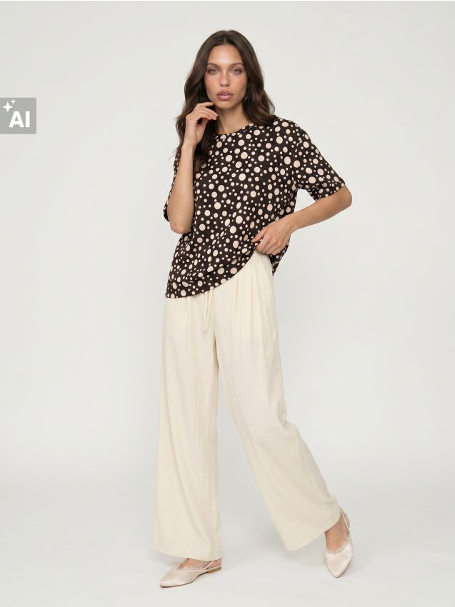 Sinsay - Tricou din bumbac cu buline - maro-închis