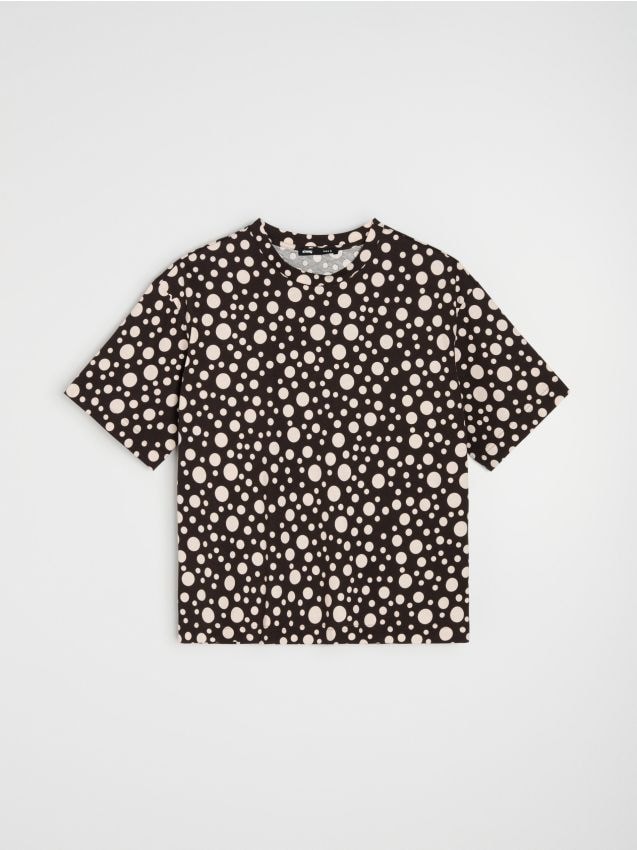 T-shirt in cotone a pois - marrone scuro