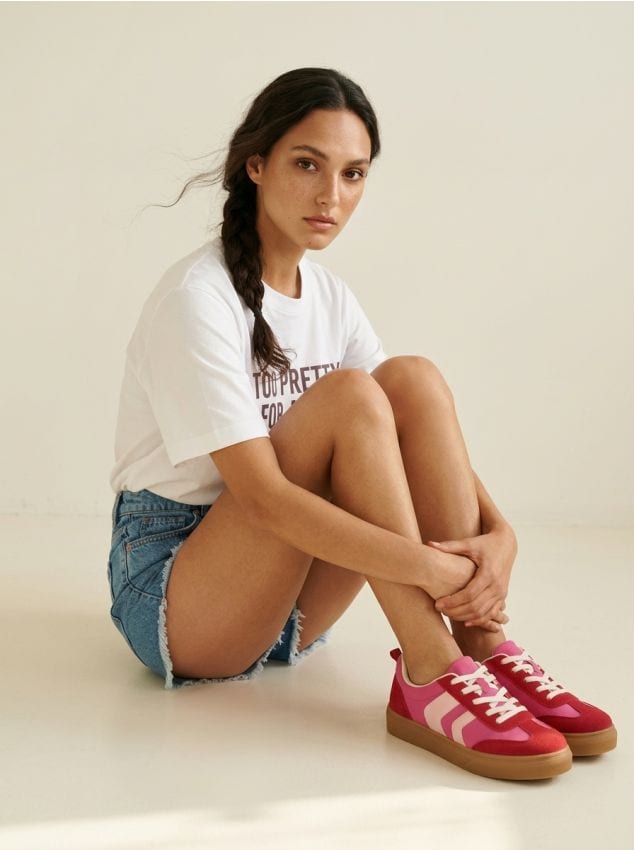 Sinsay - Adidași cu șireturi în nuanțe contrastante - roz-fuchsia