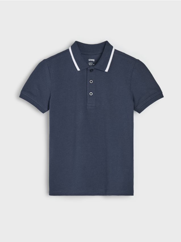Sinsay - Tricou polo din bumbac cu mâneci scurte în piqué - bleumarin