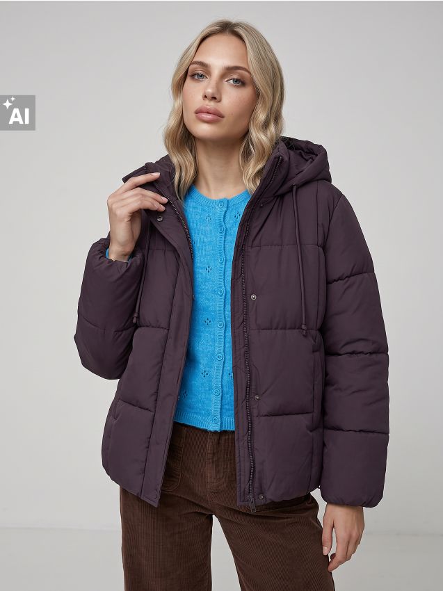 Sinsay - Geacă puffer matlasată cu glugă și șnururi - violet-închis
