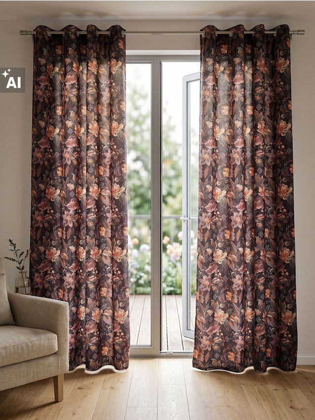 Sinsay - Perdea catifelată cu bandă și model botanic - multicolor