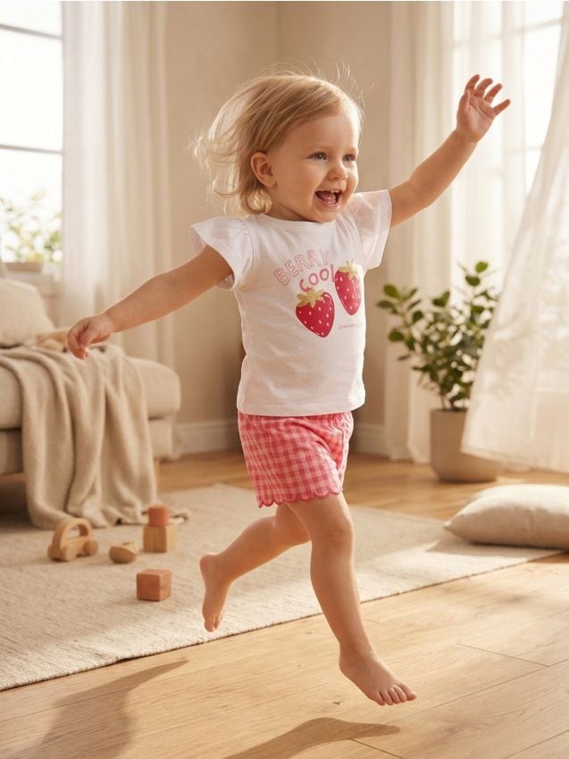 Sinsay - Set din bumbac: tricou și pantaloni scurți - crem