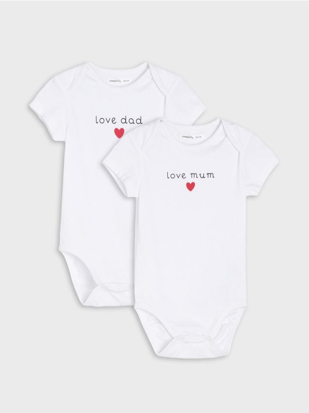 Sinsay - Body-uri din bumbac cu textele Love Mum și Love Dad 2 bucăți - alb