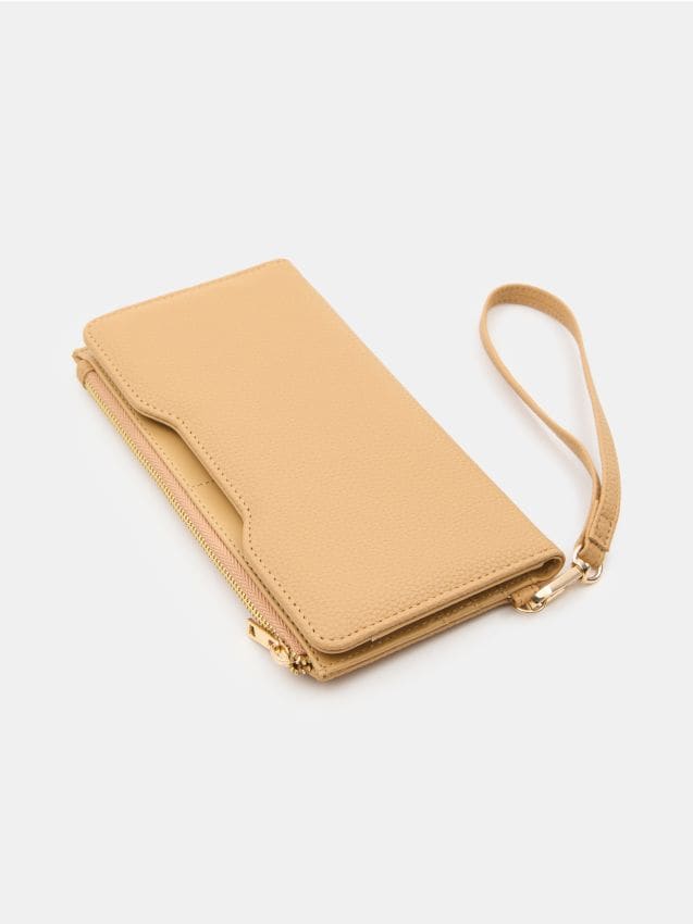 Portafoglio a busta da polso in similpelle martellata - beige