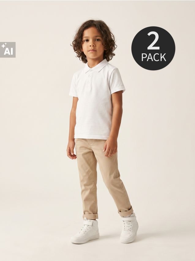 Sinsay - Tricouri polo din bumbac 2 pack - alb