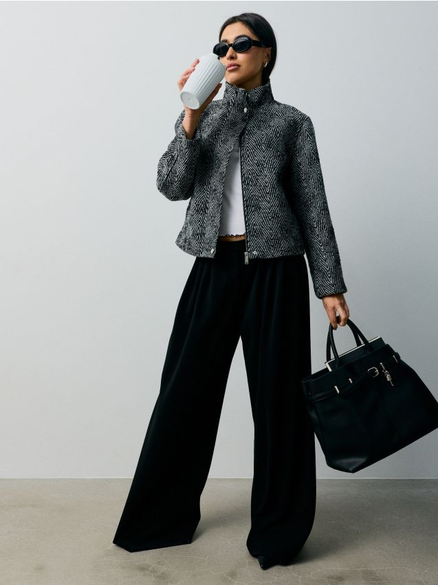 Sinsay - Pantaloni wide-leg cu pliuri - negru