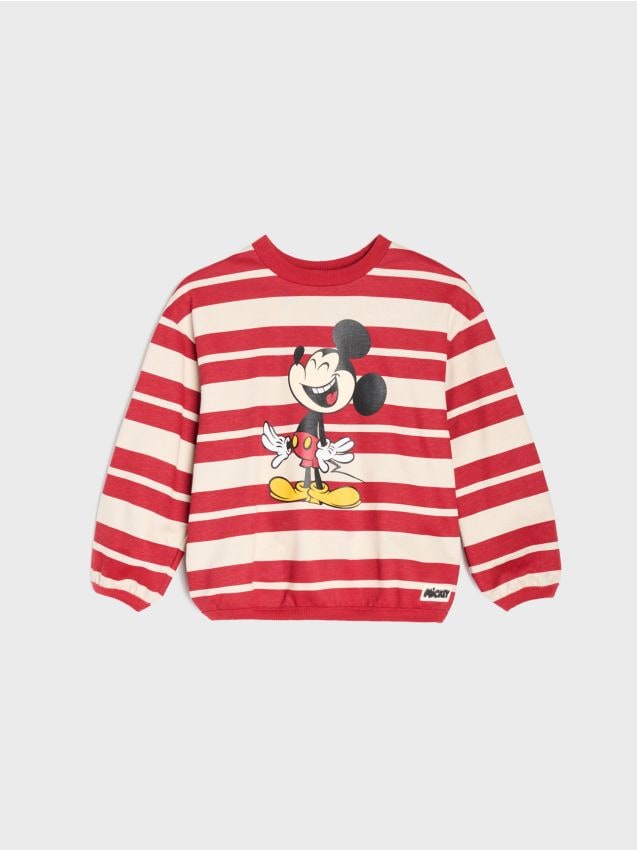 Sinsay - Hanorac din bumbac crewneck cu imprimeu Mickey Mouse - bordo