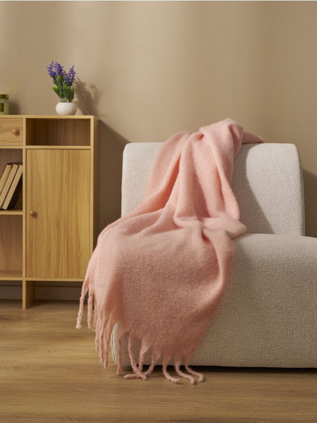 Sinsay - Pătură cu franjuri - roz-pastel