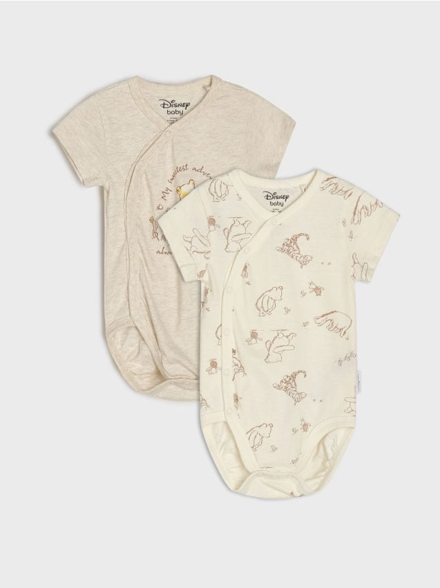 Sinsay - Body din bumbac cu imprimeu și decolteu plic 2 pack Winnie The Pooh - crem