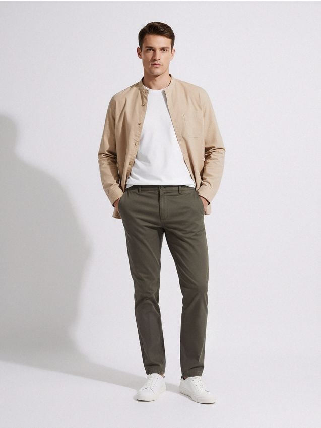 Sinsay - Spodnie chino slim - zielony