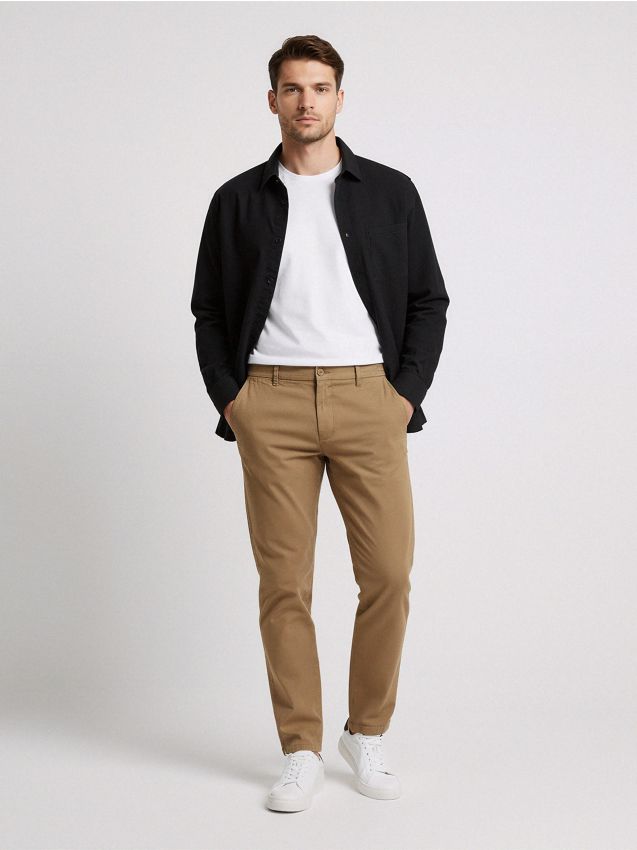 Sinsay - Spodnie chino slim - brązowy