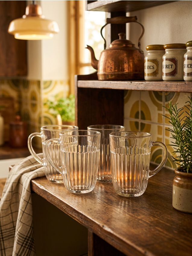 Sinsay - Căni de sticlă striate 4 pack - alb