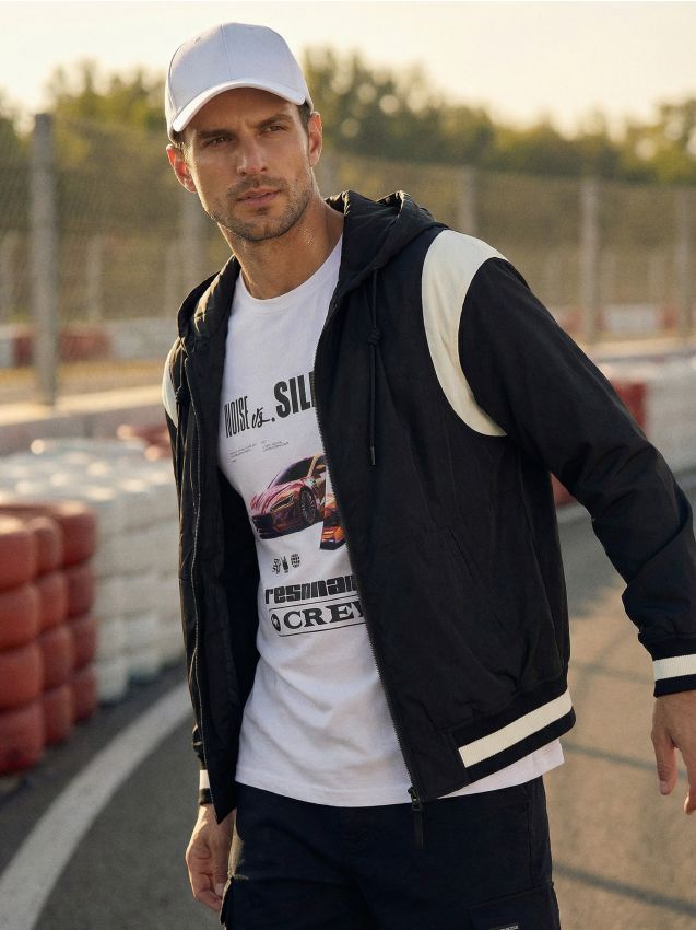 Sinsay - Geacă bomber cu glugă - negru