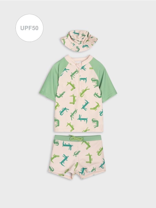 Sinsay - Niemowlęcy Zestaw Kąpielowy UPF50 z Czapeczką w krokodyle - wielobarwny