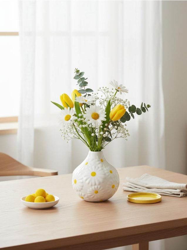 Sinsay - Vază ceramică cu motiv de margarete - multicolor