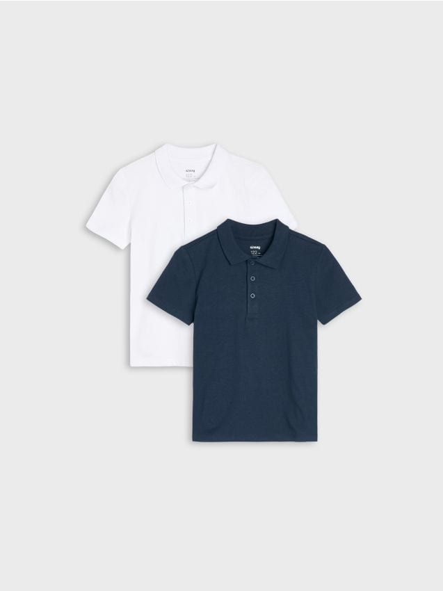 Sinsay - Tricouri polo din bumbac 2 pack - alb
