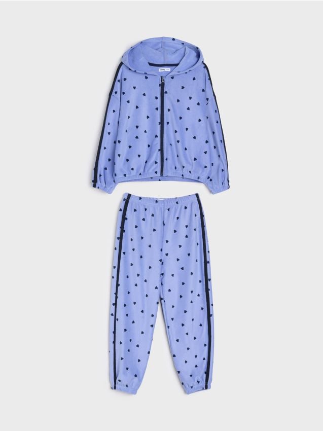 Sinsay - Set hanorac cu fermoar și glugă și pantaloni cu inimioare - light blue