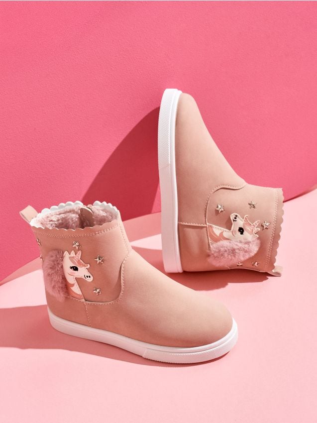 Sinsay - Členkové topánky s 3D aplikáciou - popolavá ružová