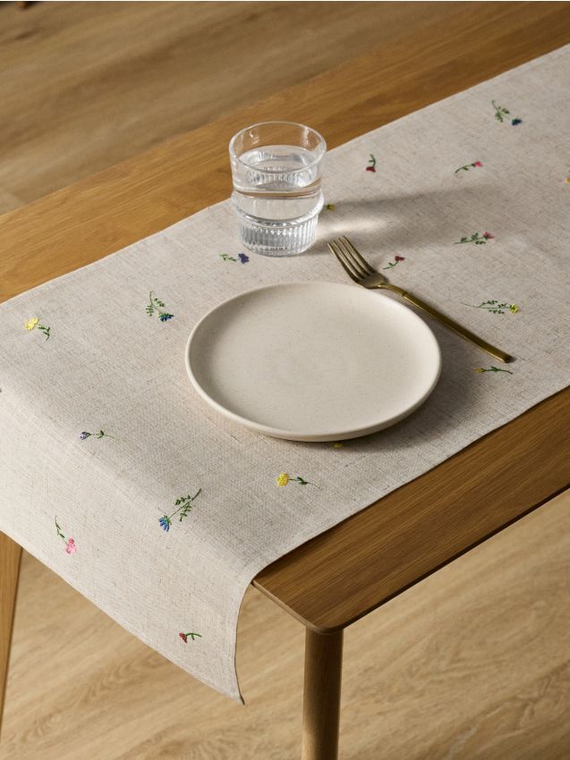 Sinsay - Traversă de masă cu motiv floral - crem