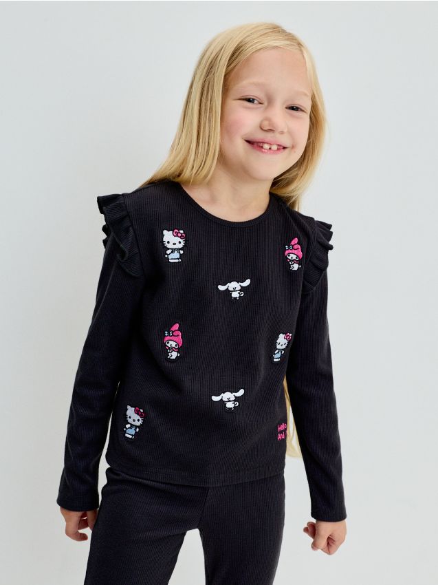 Sinsay - Set: tricou și colanți cu viscoză Hello Kitty and Friends - gri-închis