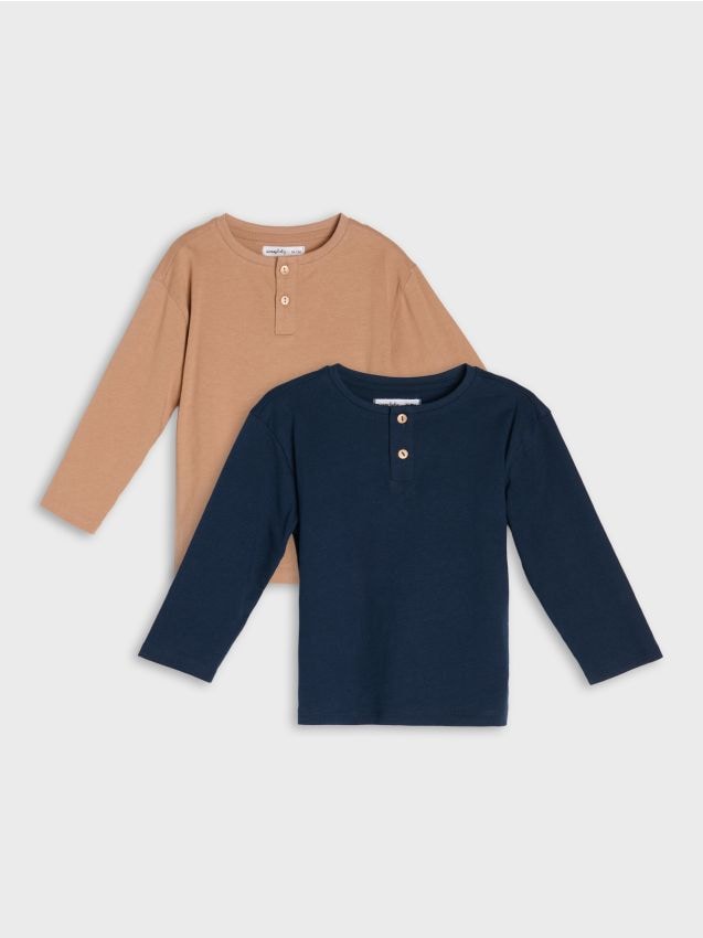 Sinsay - Tricouri din bumbac cu mânecă lungă și decolteu Henley 2 pack - multicolor