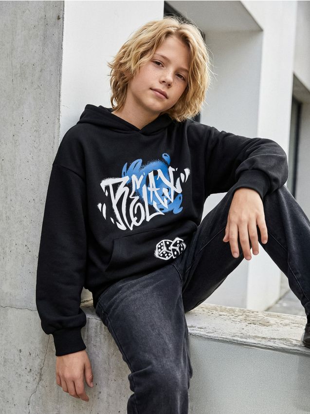 Sinsay - Bluză de trening din bumbac - negru