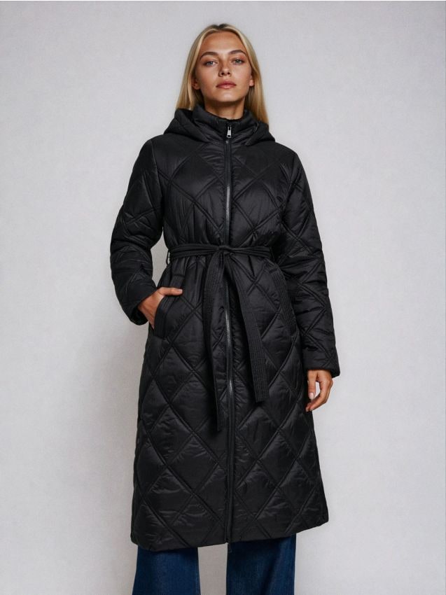 Sinsay - Palton matlasat cu glugă - negru