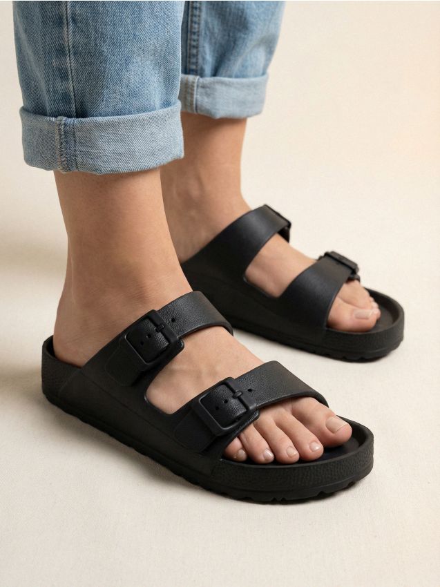 Sinsay - Papuci din spumă cu bretele reglabile - negru