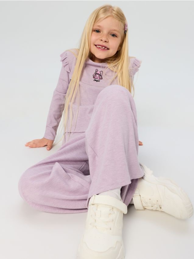 Sinsay - Set reiat: bluză cu volane și pantaloni Stitch - mov