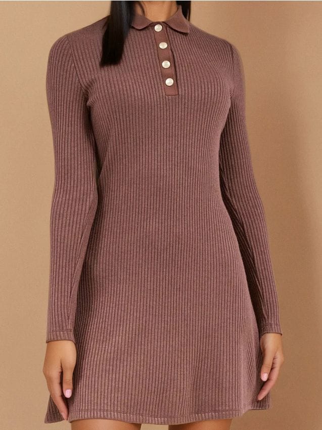 Mini vestito con colletto - bordeaux