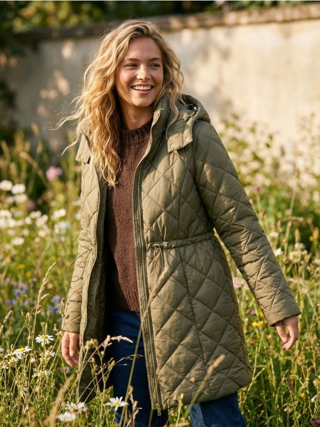 Sinsay - Palton matlasat cu glugă - verde