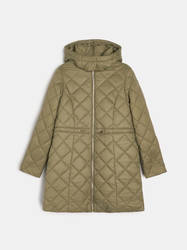 Sinsay - Prešívaný plášť s kapucňou - zelená