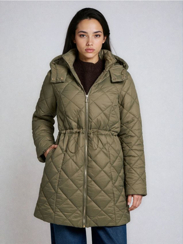 Sinsay - Palton matlasat cu glugă - verde