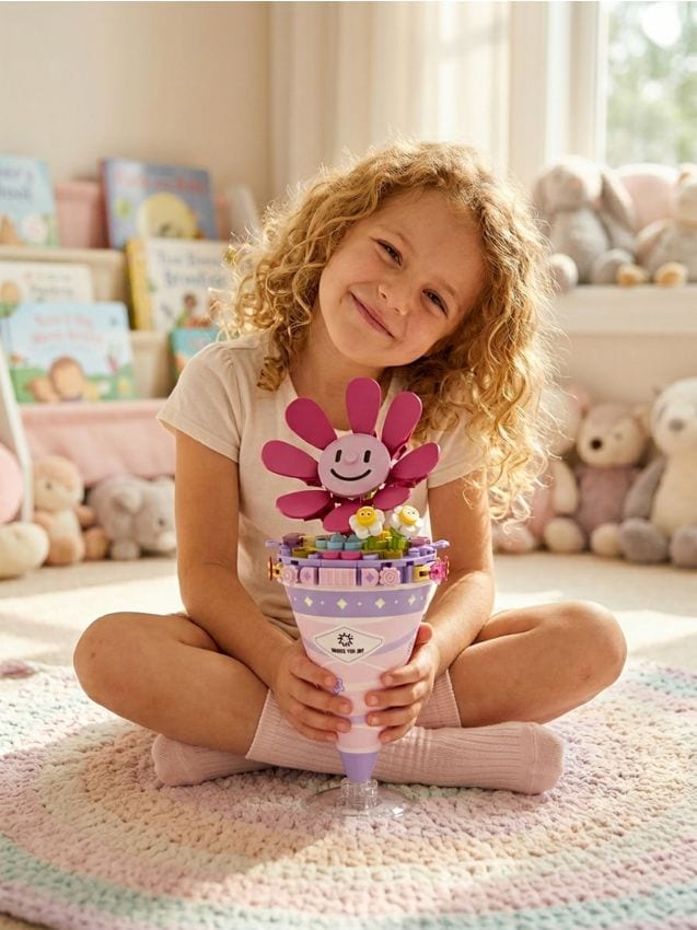 Sinsay - Set decorativ de blocuri de construcție în formă de cornet cu flori - roz-pastel