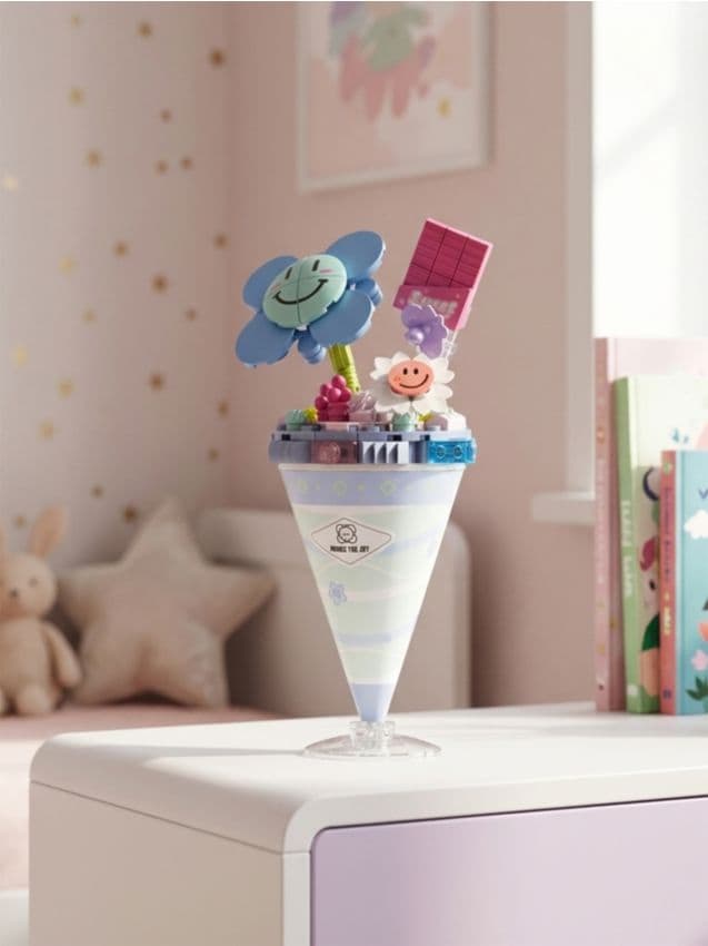 Sinsay - Set decorativ de blocuri de construcție în formă de cornet cu flori - albastru-pal