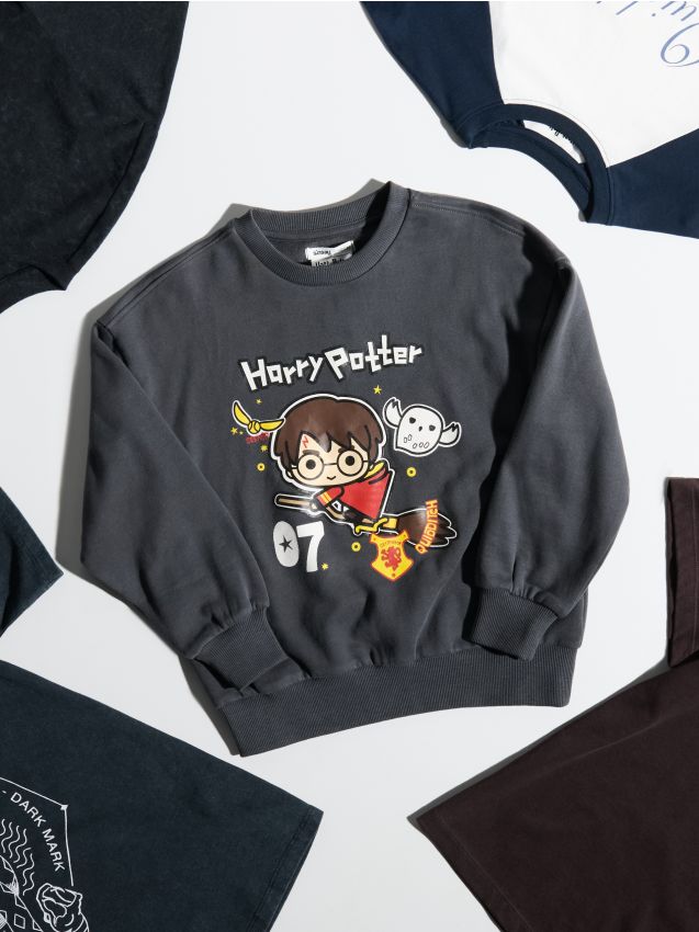 Sinsay - Hanorac crewneck soft touch cu imprimeu Harry Potter - negru-antracit