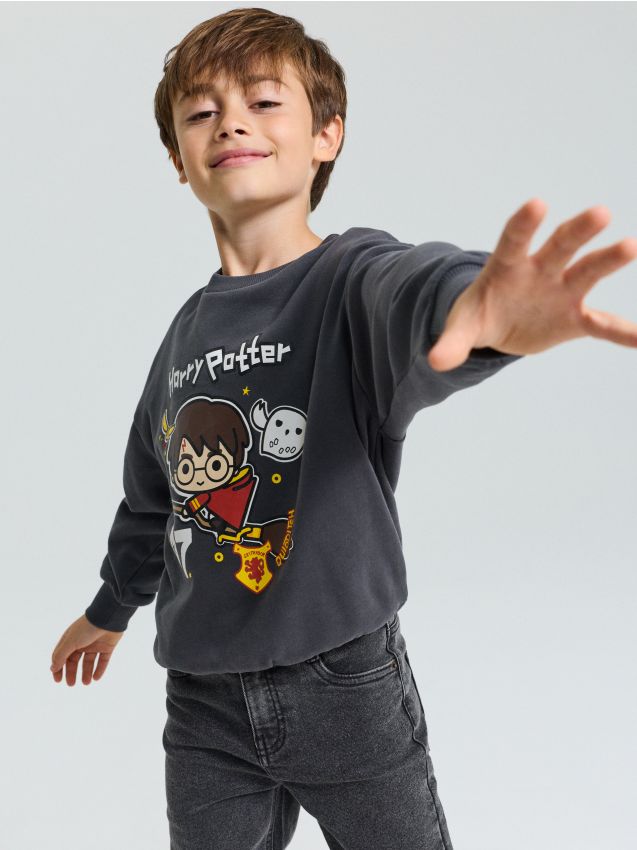 Sinsay - Hanorac crewneck soft touch cu imprimeu Harry Potter - negru-antracit