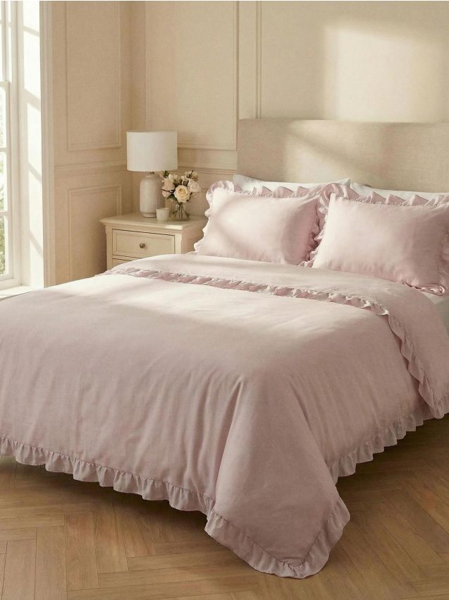 Sinsay - Lenjerie de pat din satin - roz-pastel