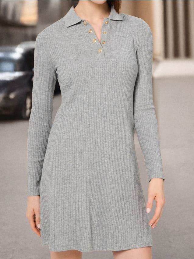 Sinsay - Rochie mini reiată cu guler și viscoză - gri deschis