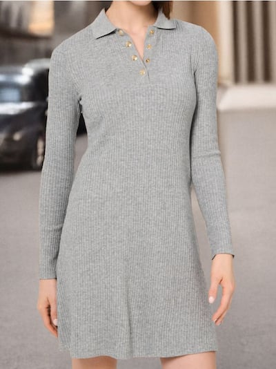 Рипсена мини рокля с яка и вискоза