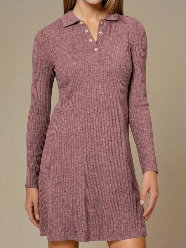 Sinsay - Rochie mini reiată cu guler și viscoză - roz