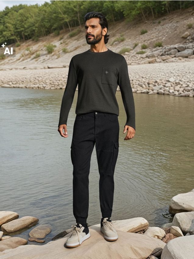 Sinsay - Pantaloni cargo - negru