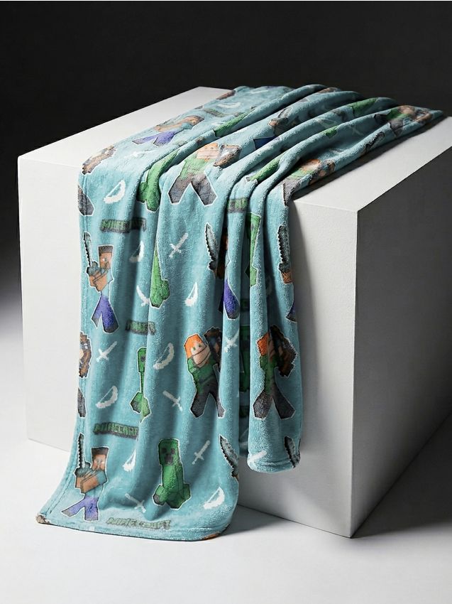 Sinsay - Pătură cu imprimeu fluorescent Minecraft - verde-mentă