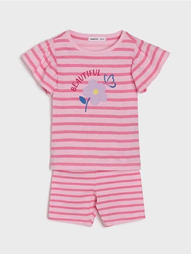 Sinsay - Set din bumbac: tricou și pantaloni scurți - roz-begonie