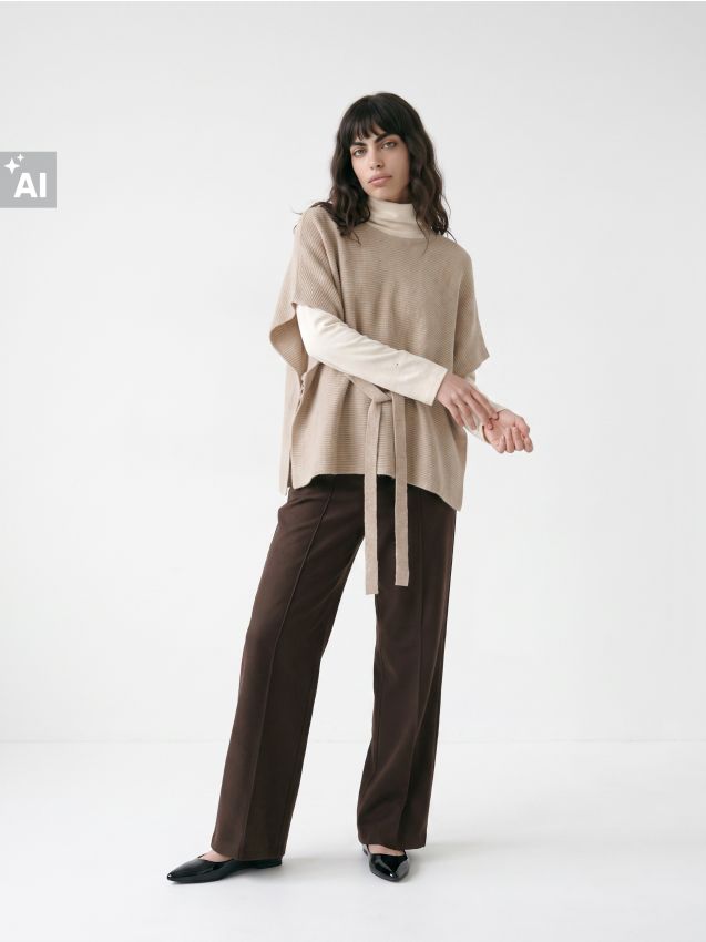 Sinsay - Pulover oversize cu legătură și adaos de lână - galben-pal
