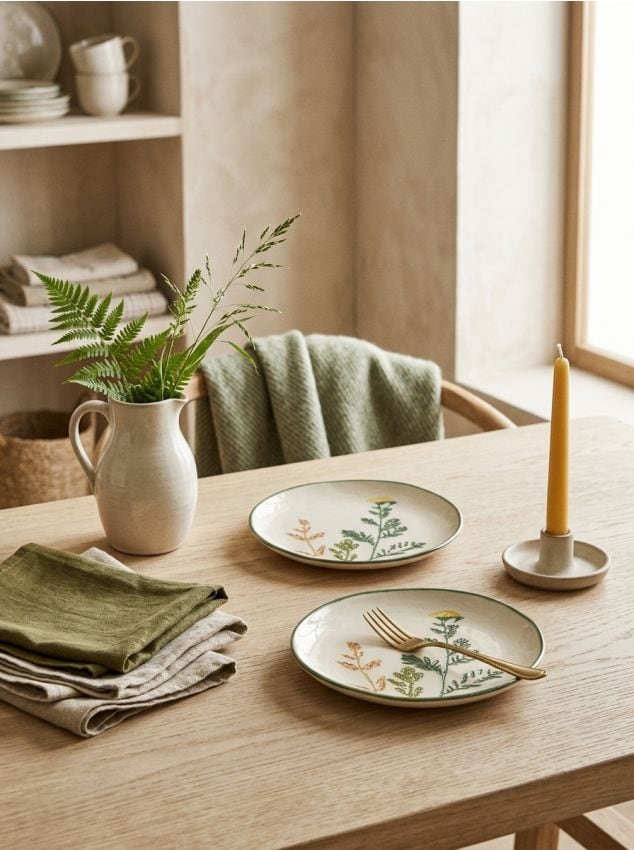 Sinsay - Farfurii ceramice cu motiv vegetal 2 pack - multicolor